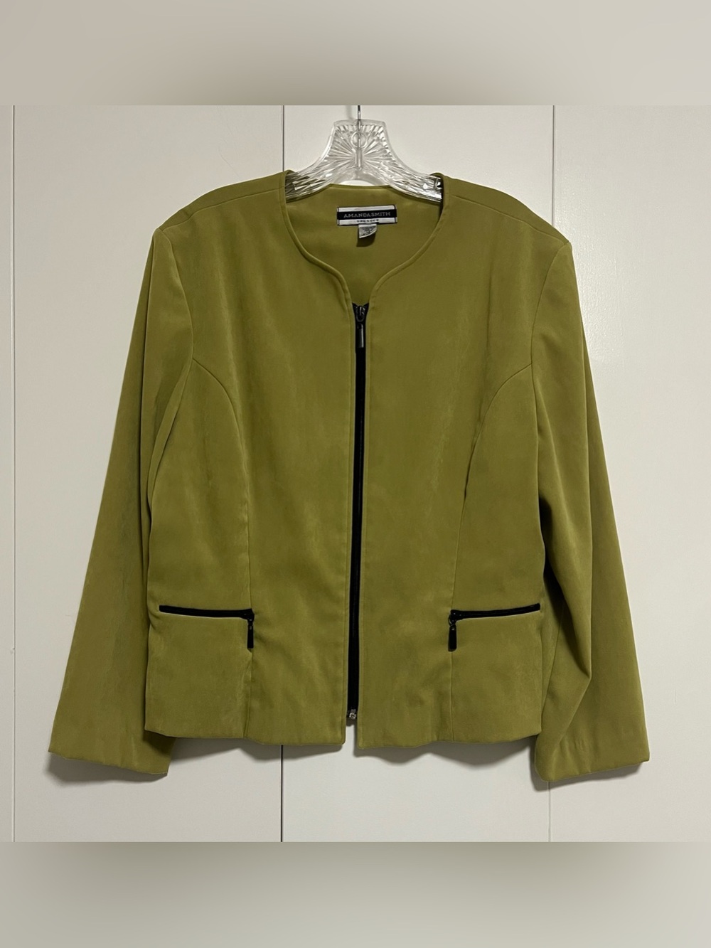 Vintage 90’s Amanda Smith Olive Green Zip-Up Women's Faux Suede Blazer Jacket